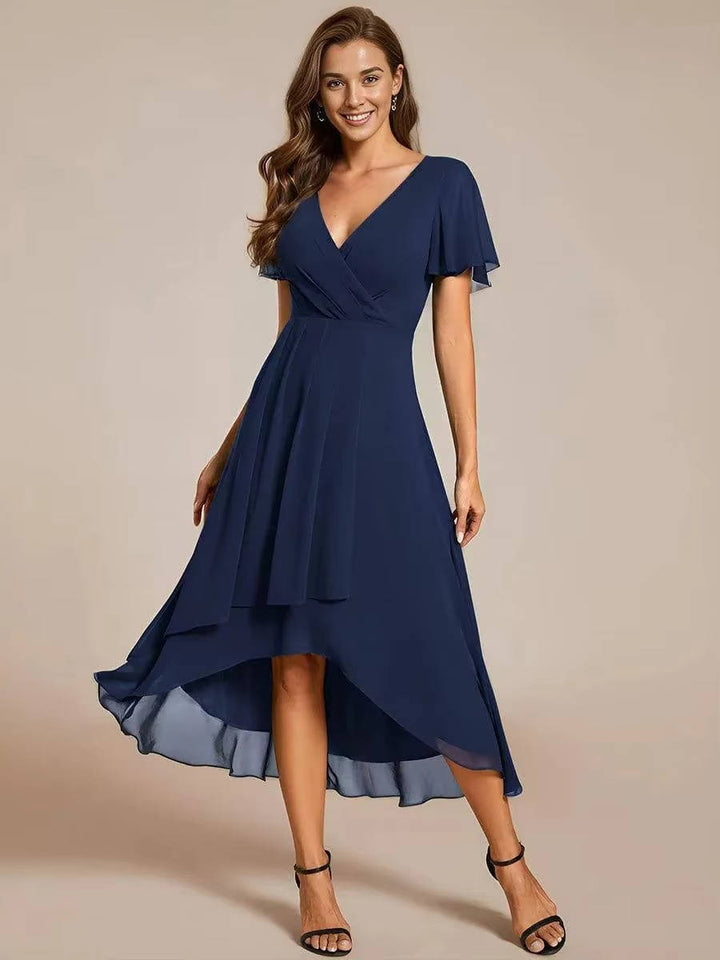 Sina | Women’s V-Neck Chiffon Wedding Guest Midi Dress