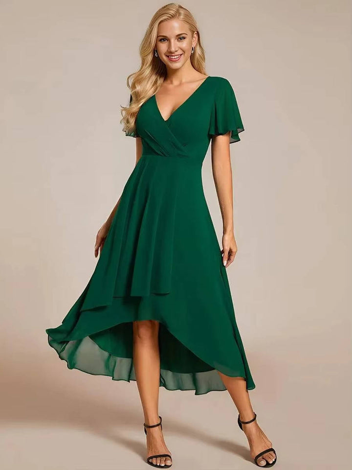 Sina | Women’s V-Neck Chiffon Wedding Guest Midi Dress