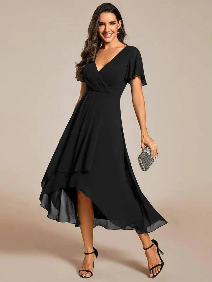 Sina | Women’s V-Neck Chiffon Wedding Guest Midi Dress