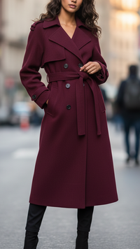 Alora | Women's Structured Burgundy Trench Coat