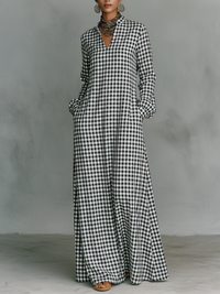 Audra | Women's Plaid Cotton Linen Maxi Dress