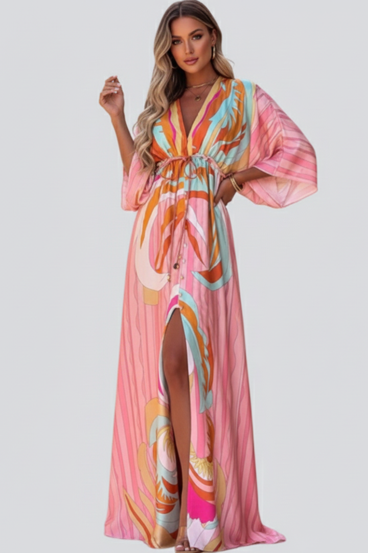 Gemma | Women’s Summer Printed Dress With Batwing Sleeves
