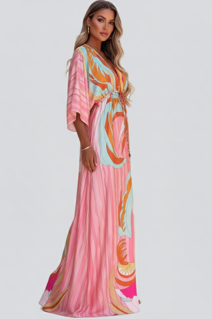 Gemma | Women’s Summer Printed Dress With Batwing Sleeves