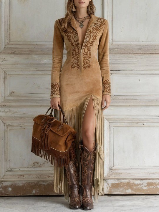 Meadow | Women’s Elegant Fringe Hem Maxi Dress