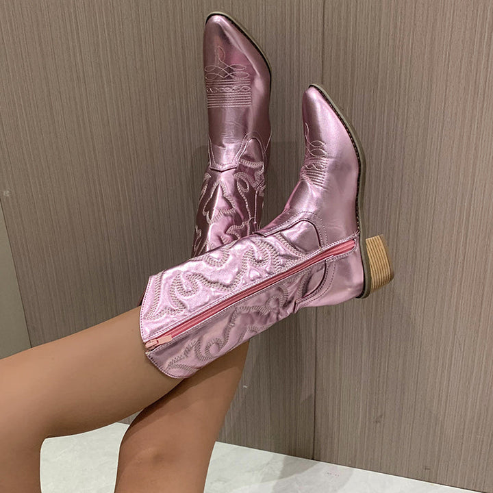 Paris | Women’s Embroidered Block Heel Cowboy Boots