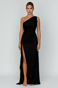 Neva | Women's Elegant One-Shoulder Maxi Dress With Side Slit