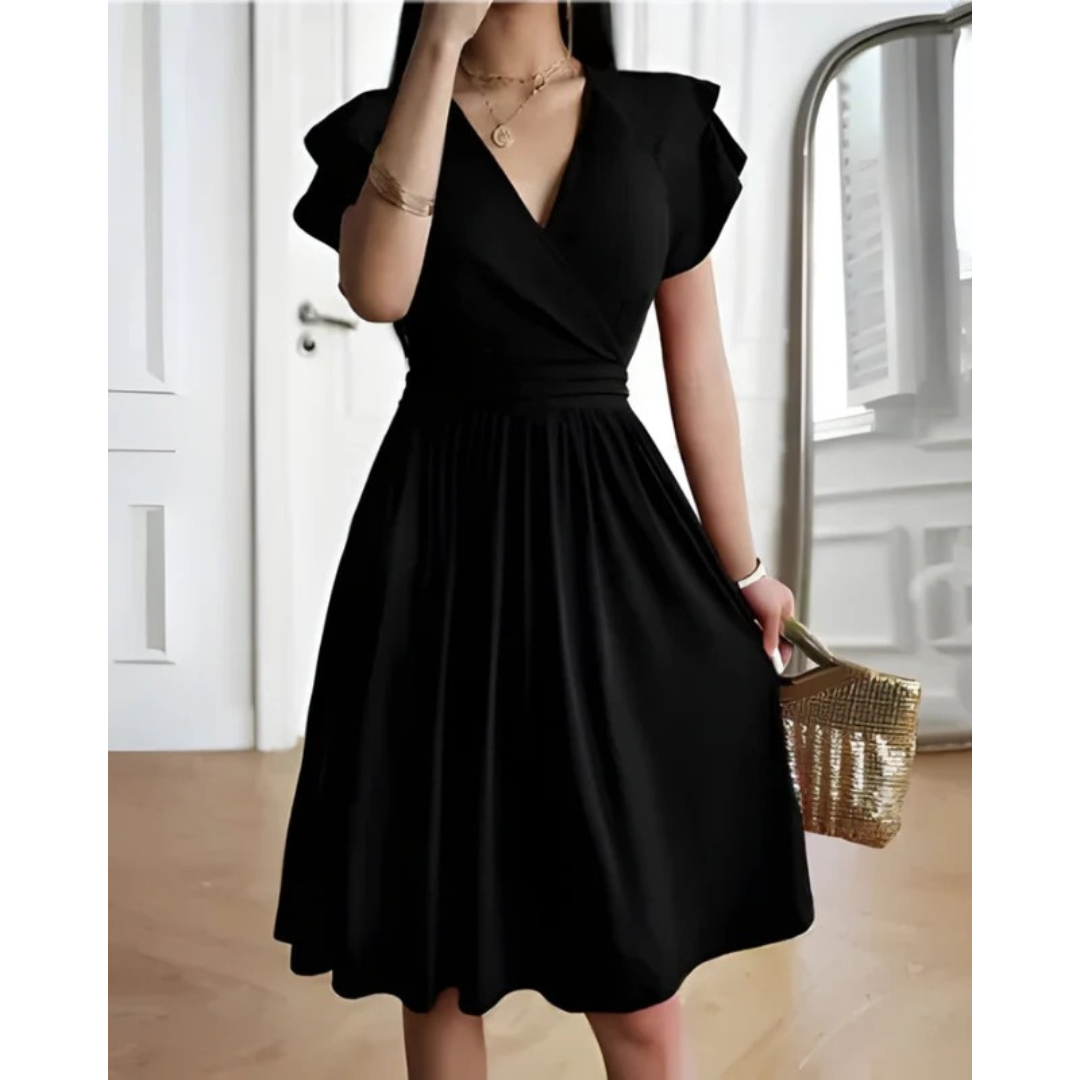 Raya | Women's Evening V-Neck Cocktail Dress With Puffed Sleeves