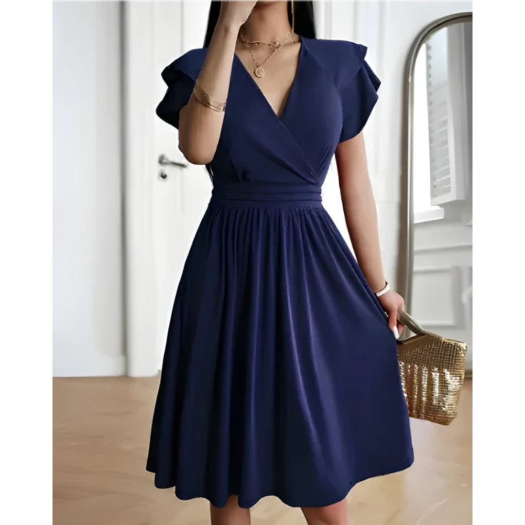 Raya | Women's Evening V-Neck Cocktail Dress With Puffed Sleeves