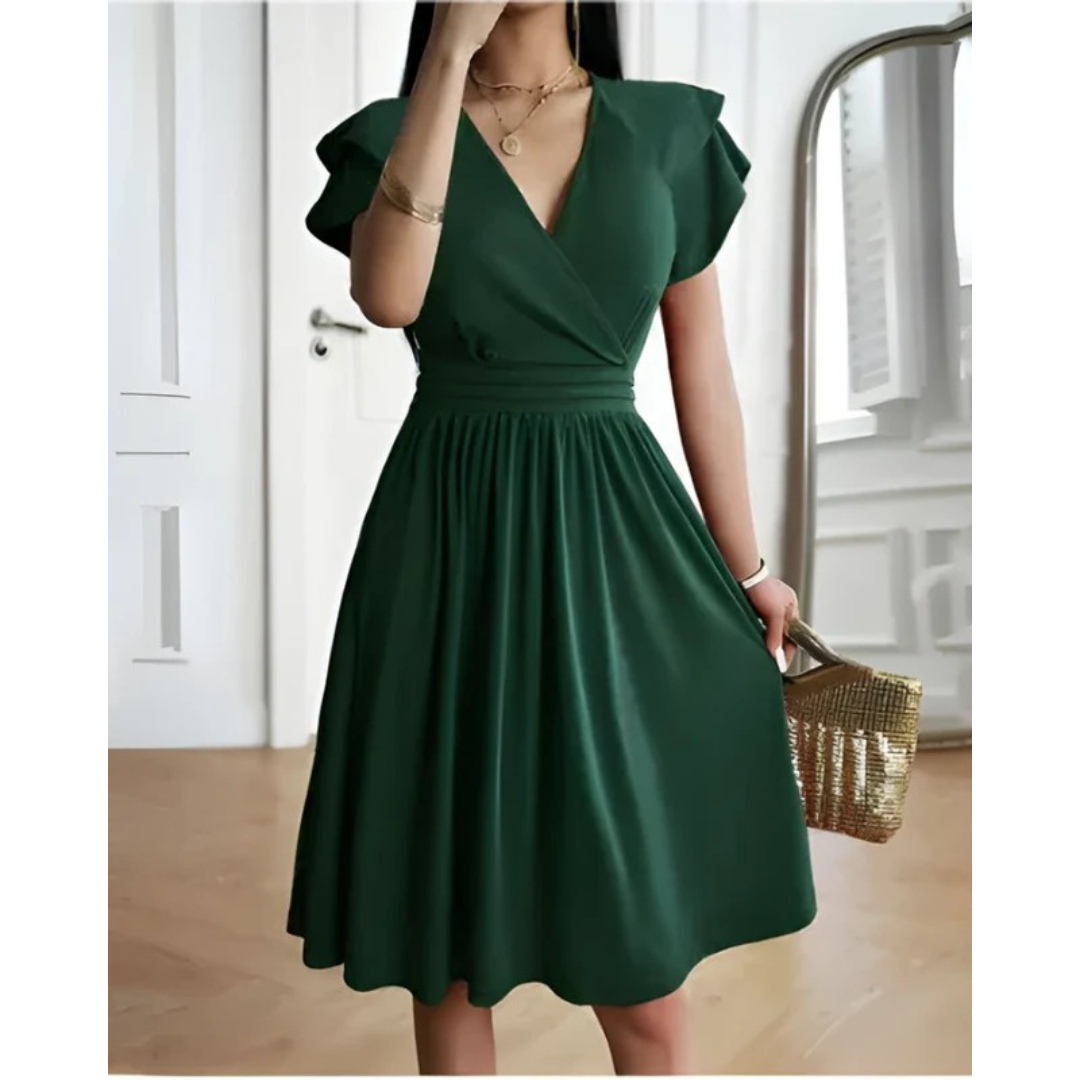 Raya | Women's Evening V-Neck Cocktail Dress With Puffed Sleeves