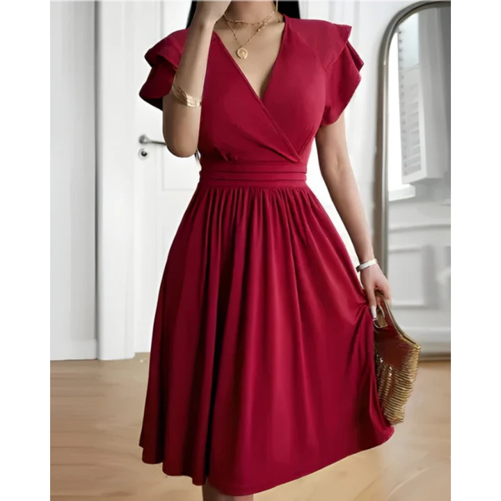 Raya | Women's Evening V-Neck Cocktail Dress With Puffed Sleeves