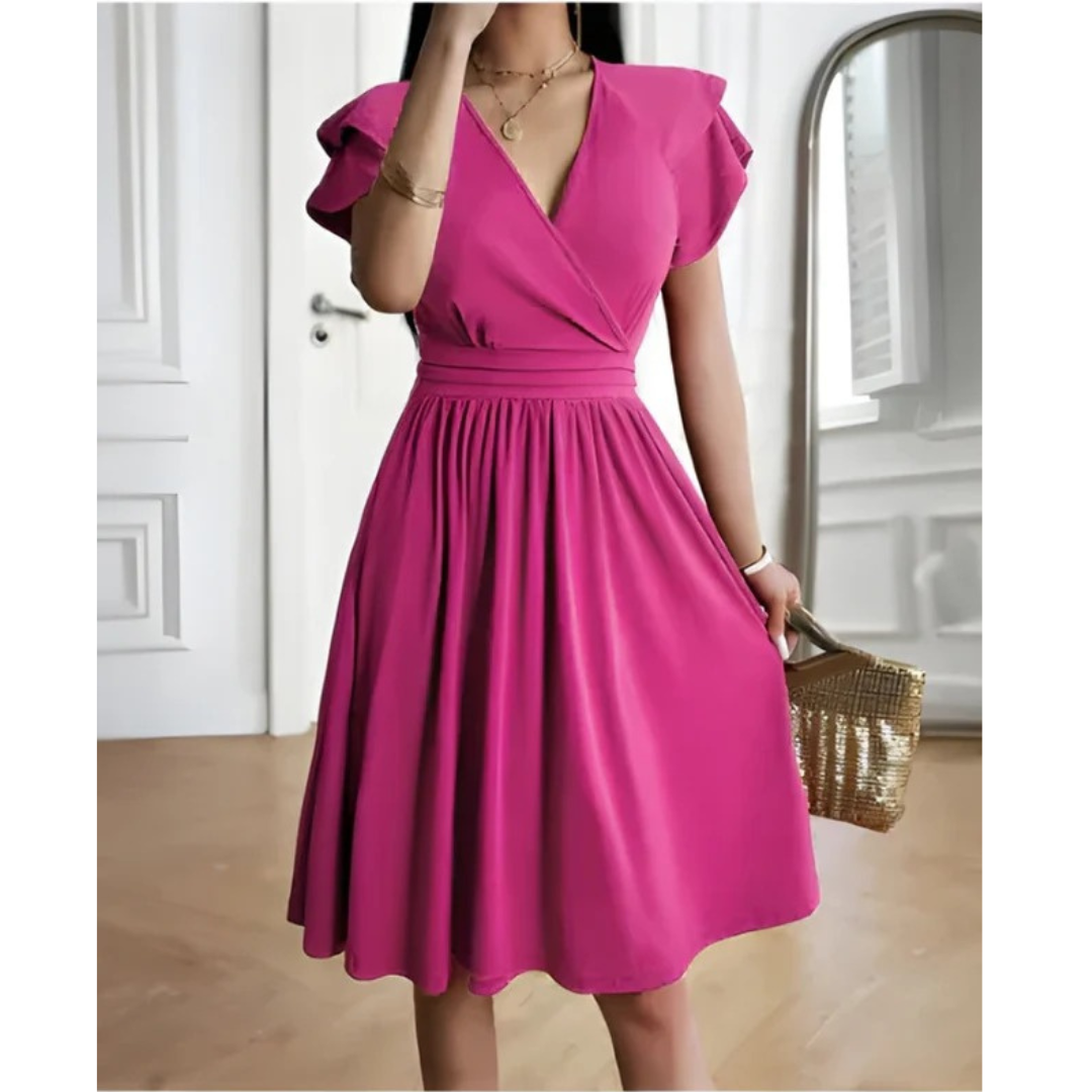 Raya | Women's Evening V-Neck Cocktail Dress With Puffed Sleeves