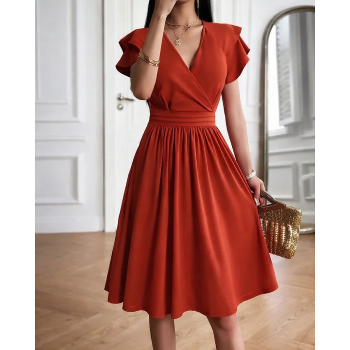 Raya | Women's Evening V-Neck Cocktail Dress With Puffed Sleeves