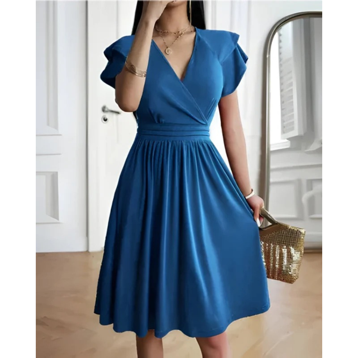 Raya | Women's Evening V-Neck Cocktail Dress With Puffed Sleeves