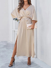 Mania | Women's Elegant Satin Wrap Dress With Side Slit